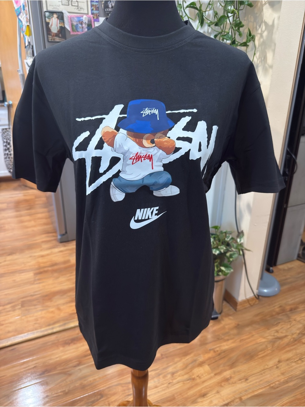 Black Stussy & Nike Graphic Tee - Bear & Logo Print